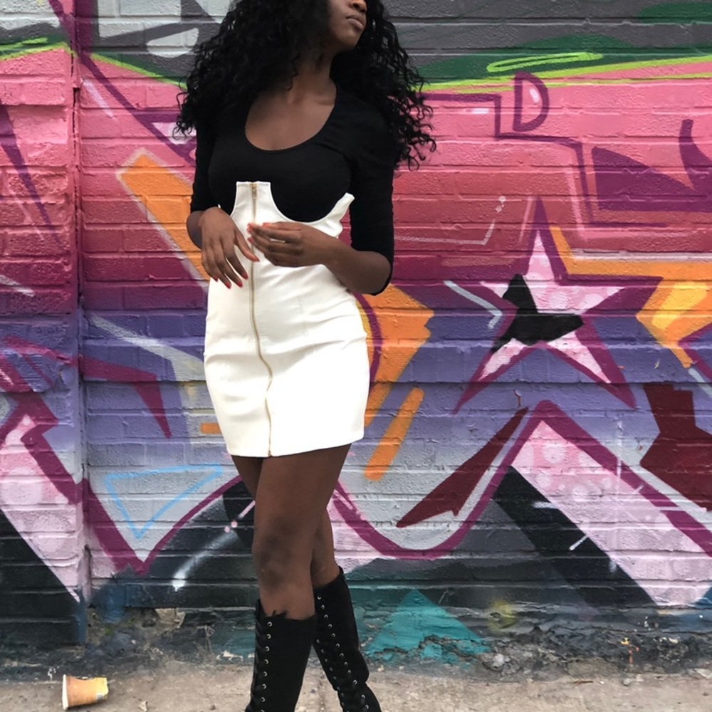 Leather bustier high waist skirt
